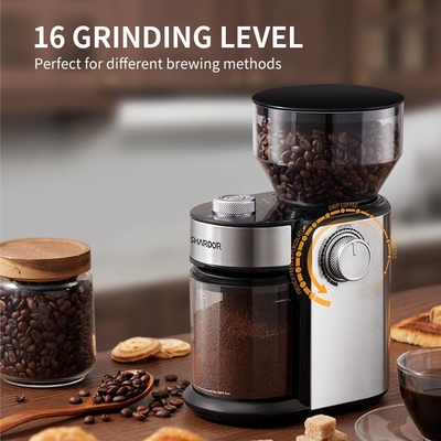 Cerradura de pulido Burr Flat Silver de Safty de 12 de la taza de la cuchilla ajustes de Burr Coffee Grinder 16 eléctricos