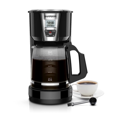 El auto vierte sobre el fabricante de café de acero inoxidable del goteo 1.8L negro de 12 tazas