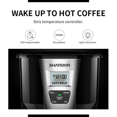 El auto vierte sobre el fabricante de café de acero inoxidable del goteo 1.8L negro de 12 tazas