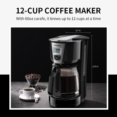 El auto vierte sobre el fabricante de café de acero inoxidable del goteo 1.8L negro de 12 tazas