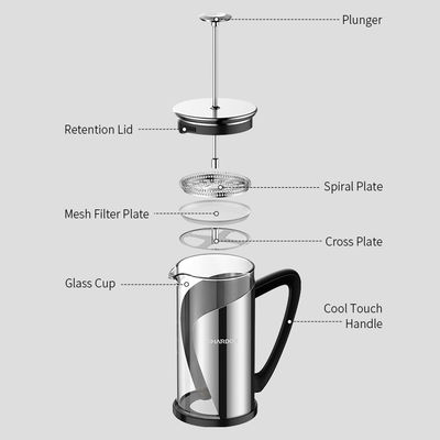 Té de cristal clásico que acampa aislado de acero inoxidable de la prensa de café del viaje francés grande del fabricante